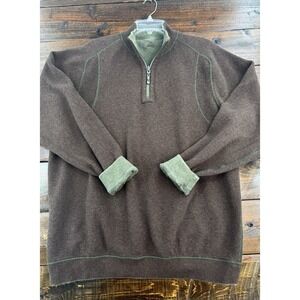 Tommy Bahama Reversible 1/4 Zip Ribbed Knit Pull Olive Green/Brown Men's Large